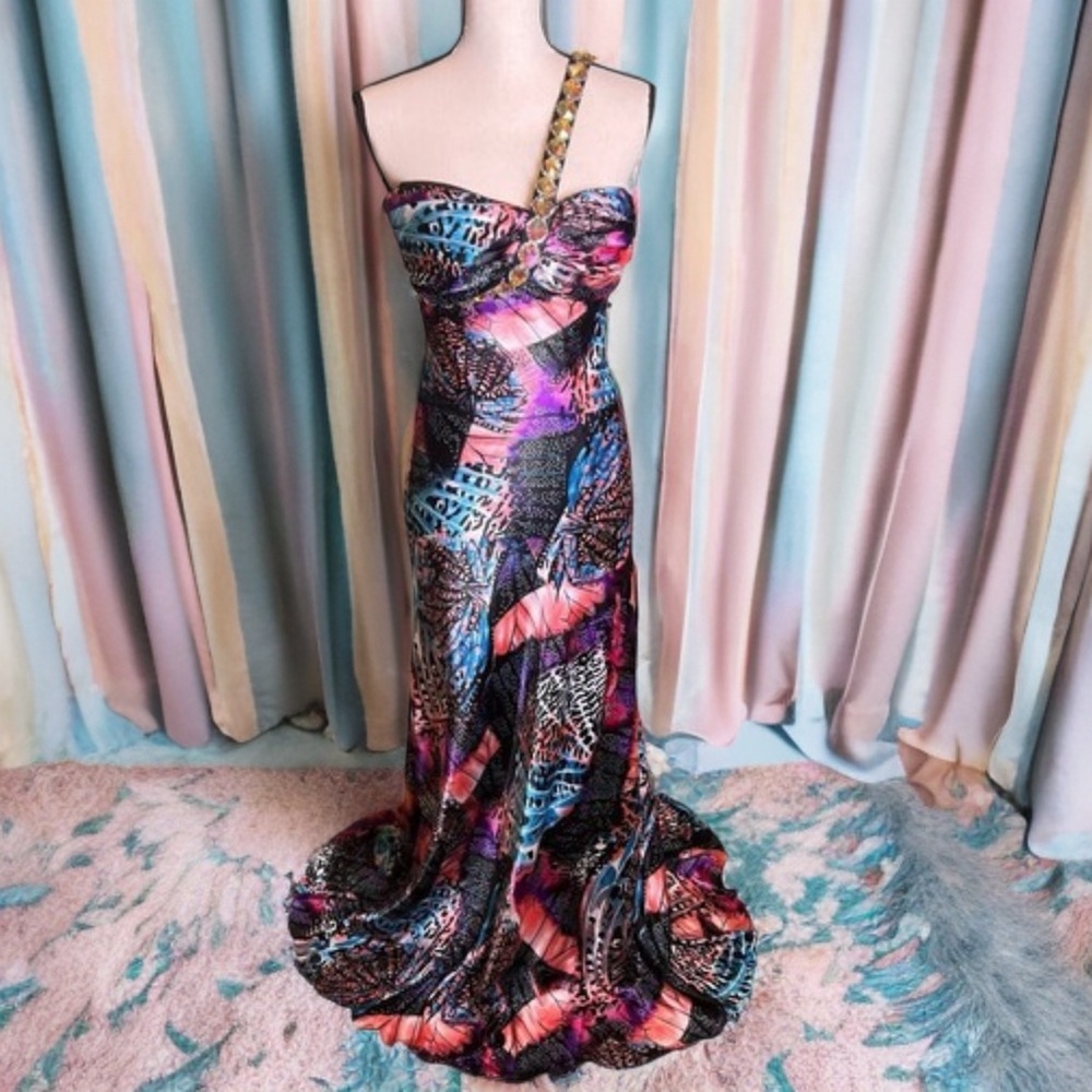 Josh & Jazz One Shoulder Jeweled Maxi Dress GORGEOUS Formal Gown Size 7/8 - Picture 14 of 16